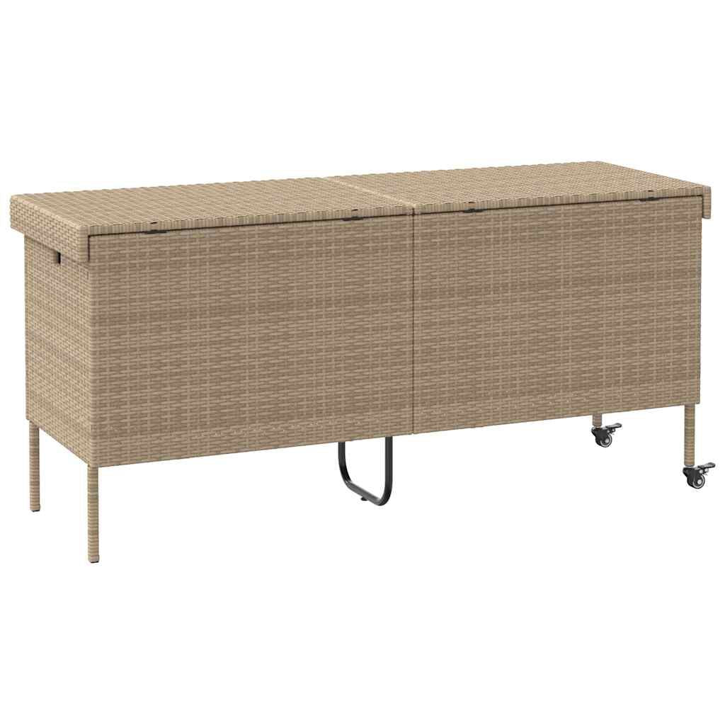 Gartentruhe Mit Rollen Beige 160X55X75 Cm Poly Rattan