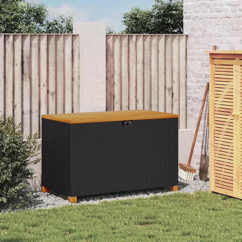 Gartentruhe Schwarz 110X55X63 Cm Poly Rattan Akazienholz