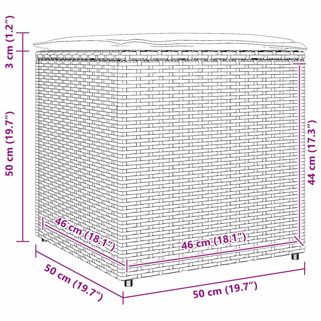 Kissenbox Mit Speicher Schwarz 50 X 50 X 50 Cm Poly-Rattan