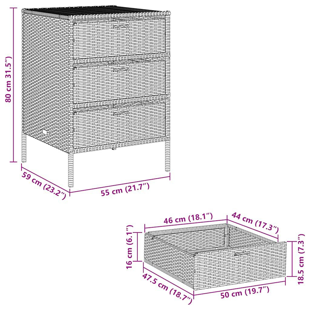 Gartenschrank Schwarz 55X59X80 Cm Poly Rattan