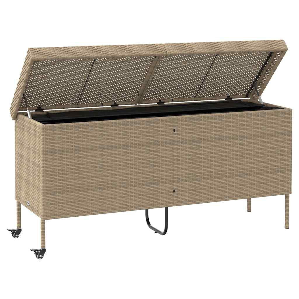 Gartentruhe Mit Rollen Beige 160X55X75 Cm Poly Rattan