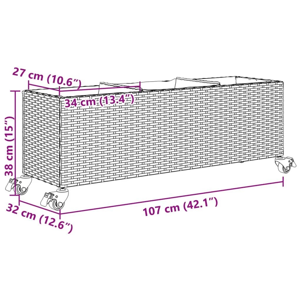 Hochbeet Mit Rollen & 3 Fächern Schwarz 107X32X38Cm Poly Rattan