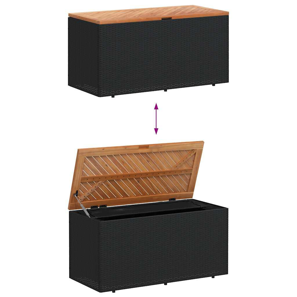 Gartentruhe Schwarz 110X50X54 Cm Poly Rattan Akazienholz