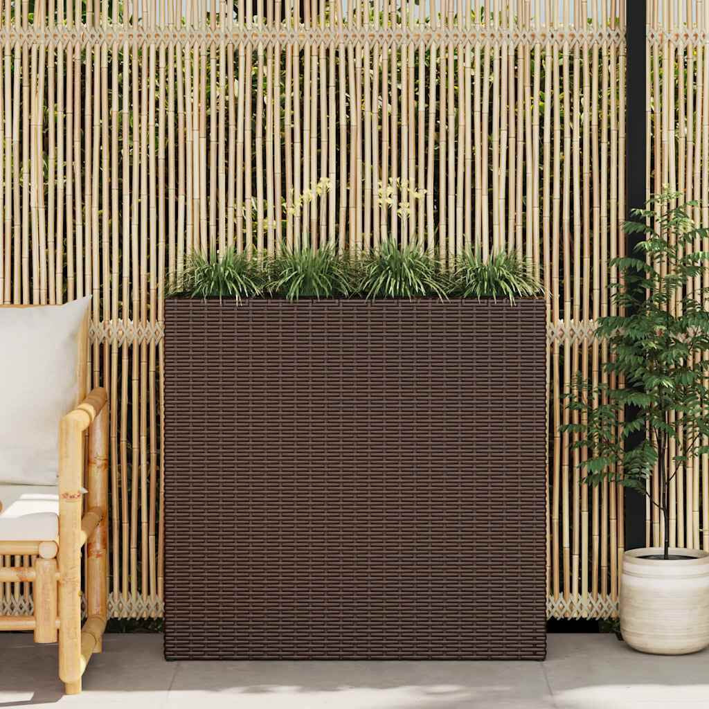 Garten-Hochbeet Mit 4 Töpfen Poly Rattan Braun