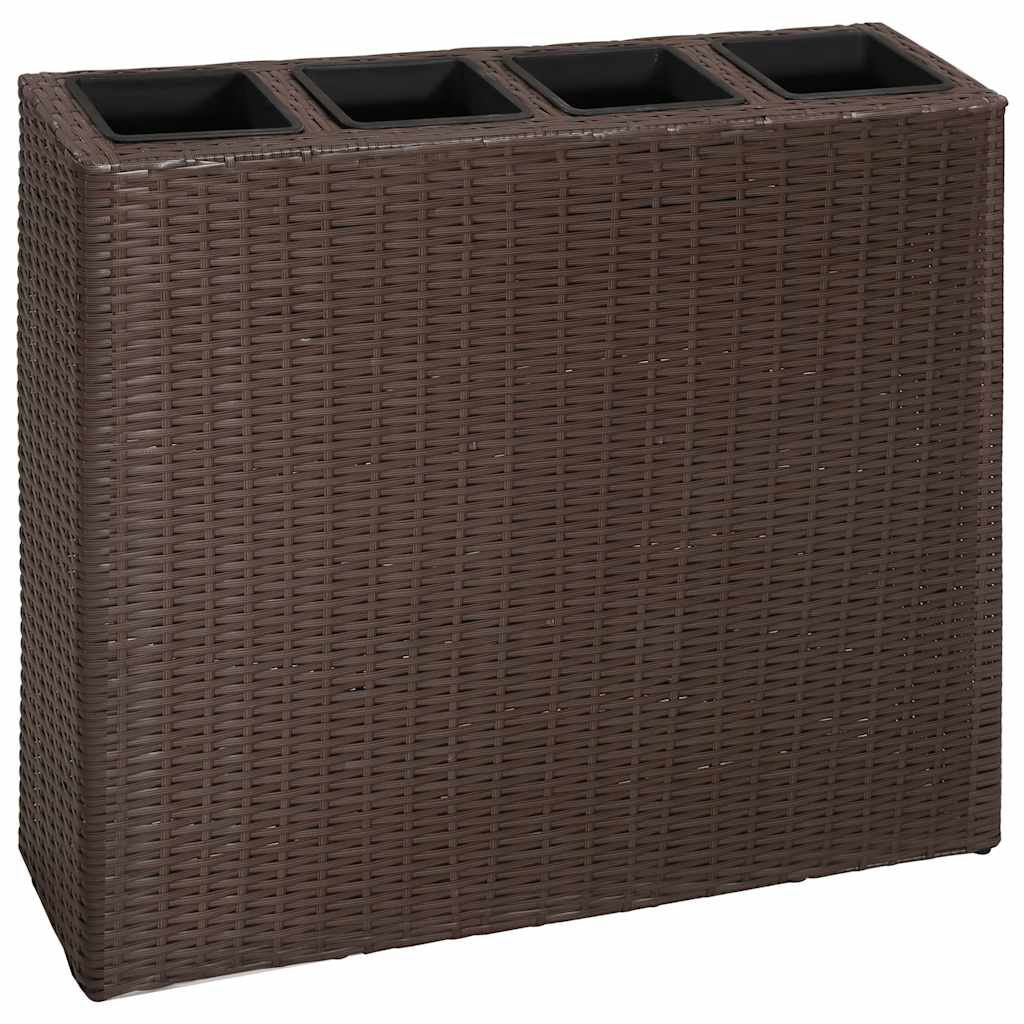Garten-Hochbeet Mit 4 Töpfen Poly Rattan Braun