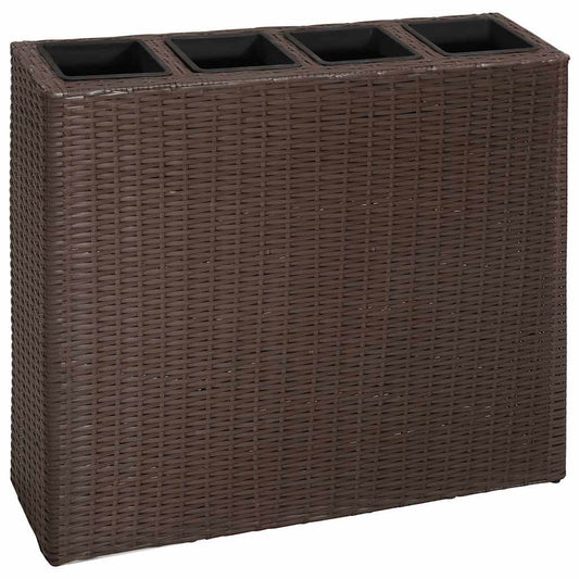 Garten-Hochbeet Mit 4 Töpfen Poly Rattan Braun
